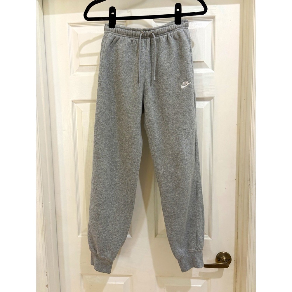 Nike Gray Fleece Jogger Sweatpants Men XS Drawstring Elastic Waist Tapered Logo
